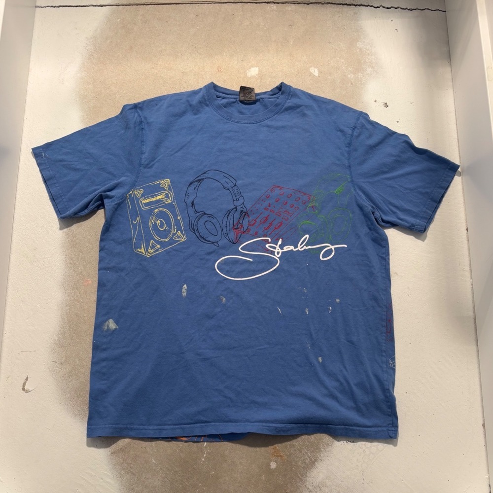 Starbury Stephon Marbury DJ Equipment Graphic T-Shirt Blue Mens Large AOP